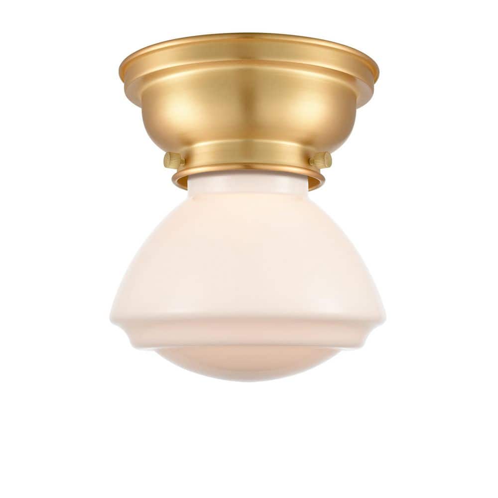 Olean 6.75 in. 1-Light Satin Gold Industrial Flush Mount with Seeded Glass Shade price history on PriceWatchPro