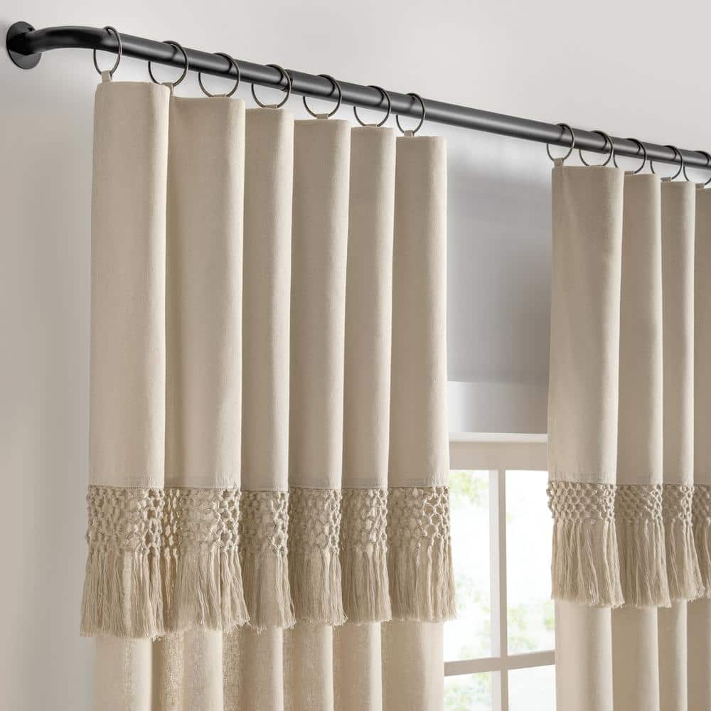 Linen Light-Filtering Curtain Panel with Fringe Valance, 50 x 95