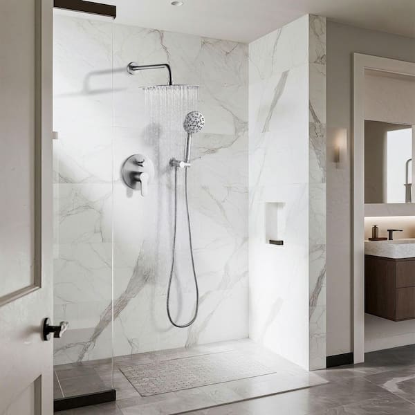 9-Spray Patterns with 1.8 GPM 12 in. Wall Mounted Bathroom Rain Fixed Shower Heads in Brushed Nickel
