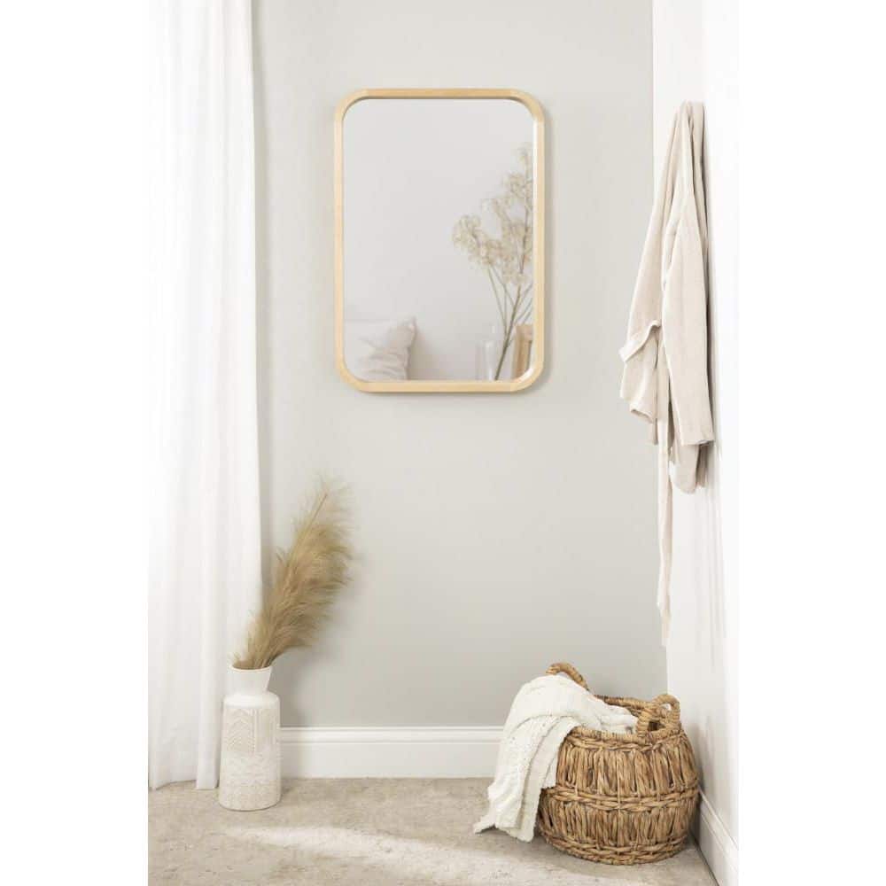 Hutton Natural Wood Rounded Radius Rectangular Wall Mirror 20x30