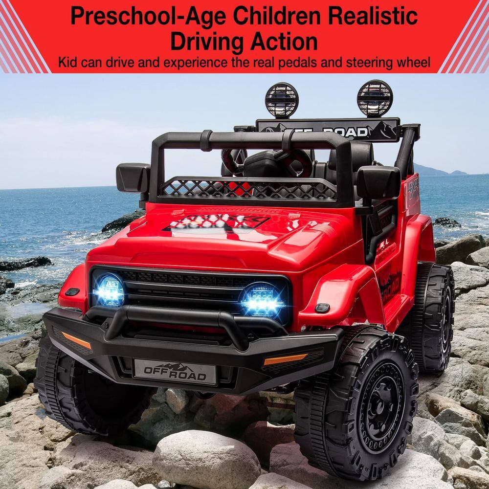 Red 12V Off-Road Kids Ride-On Truck with LED Lights