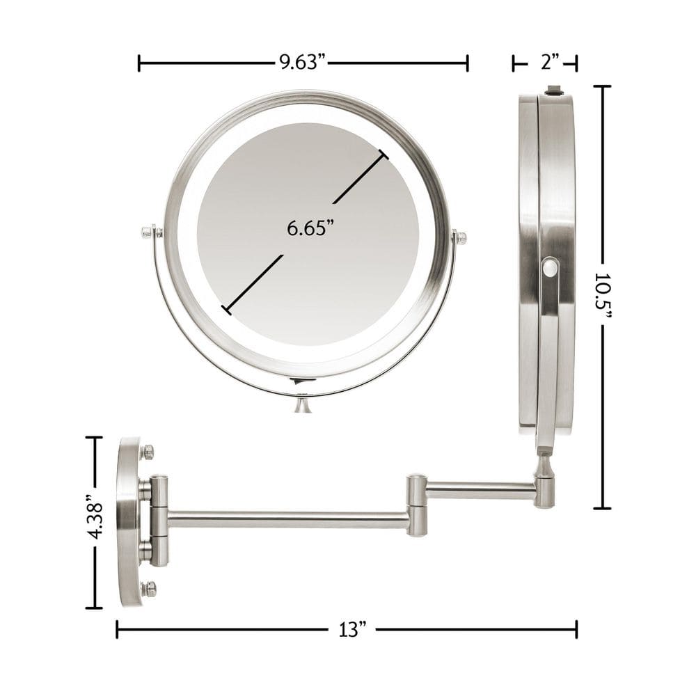 Nickel Brushed Round LED Wall Mounted Magnifying Mirror
