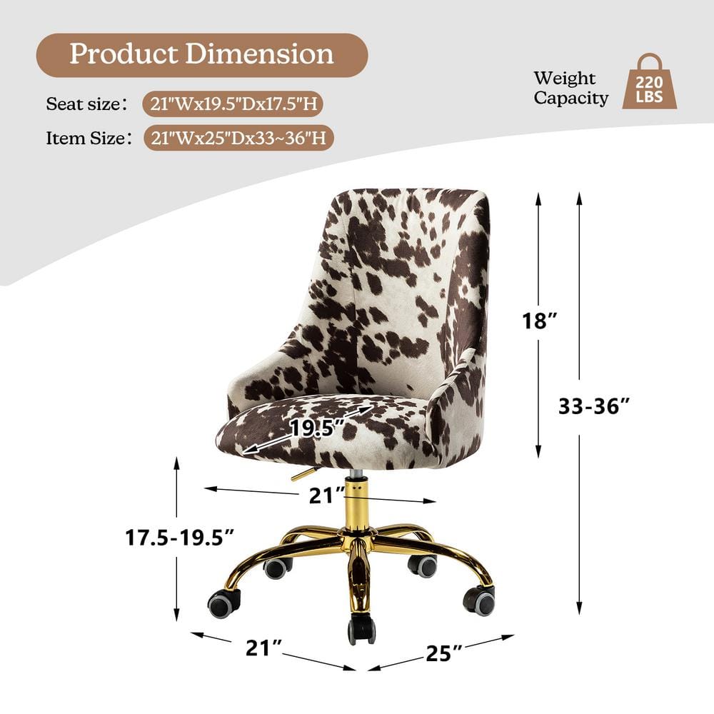 Ergonomic Swivel Task Chair in Cowhide Fabric with Metal Base