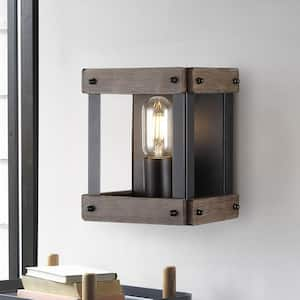 6.9 in. 1-Light Black Modern Farmhouse Wall Sconce with Metal Shade