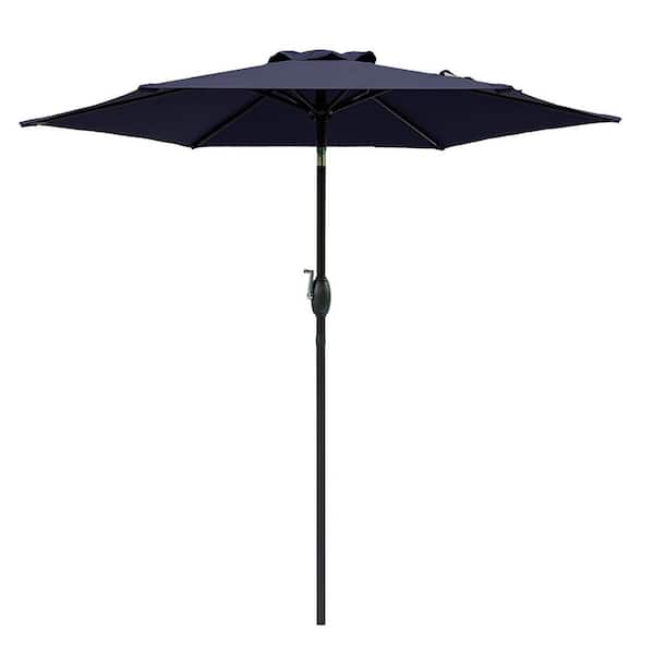 SUNVIVI 7.5 ft. Patio Umbrella Outdoor Table Market Umbrella with Push Button Tilt and Crank (Navy Blue)