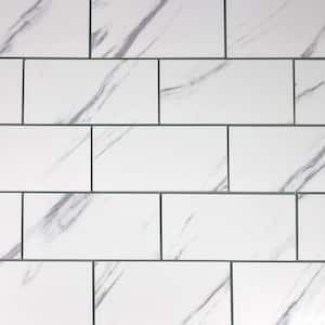Tuscan Design Styles White and Gray Subway 3 in. x 6 in. Marble Look Glass Wall Tile (14 sq. ft./Case)