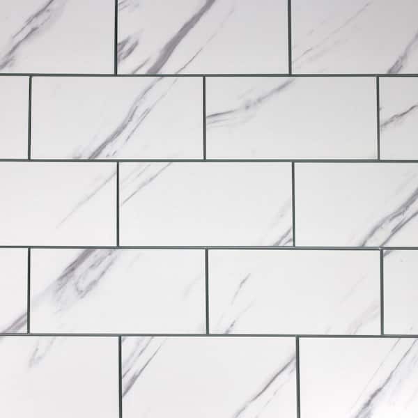 ABOLOS Tuscan Design Styles White and Gray Subway 3 in. x 6 in. Marble Look Glass Wall Tile (14 sq. ft./Case)