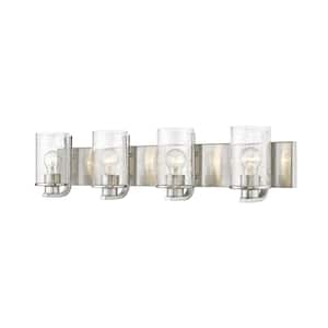 Beckett 34 in. 4-Light Brushed Nickel Vanity Light with Glass Shade