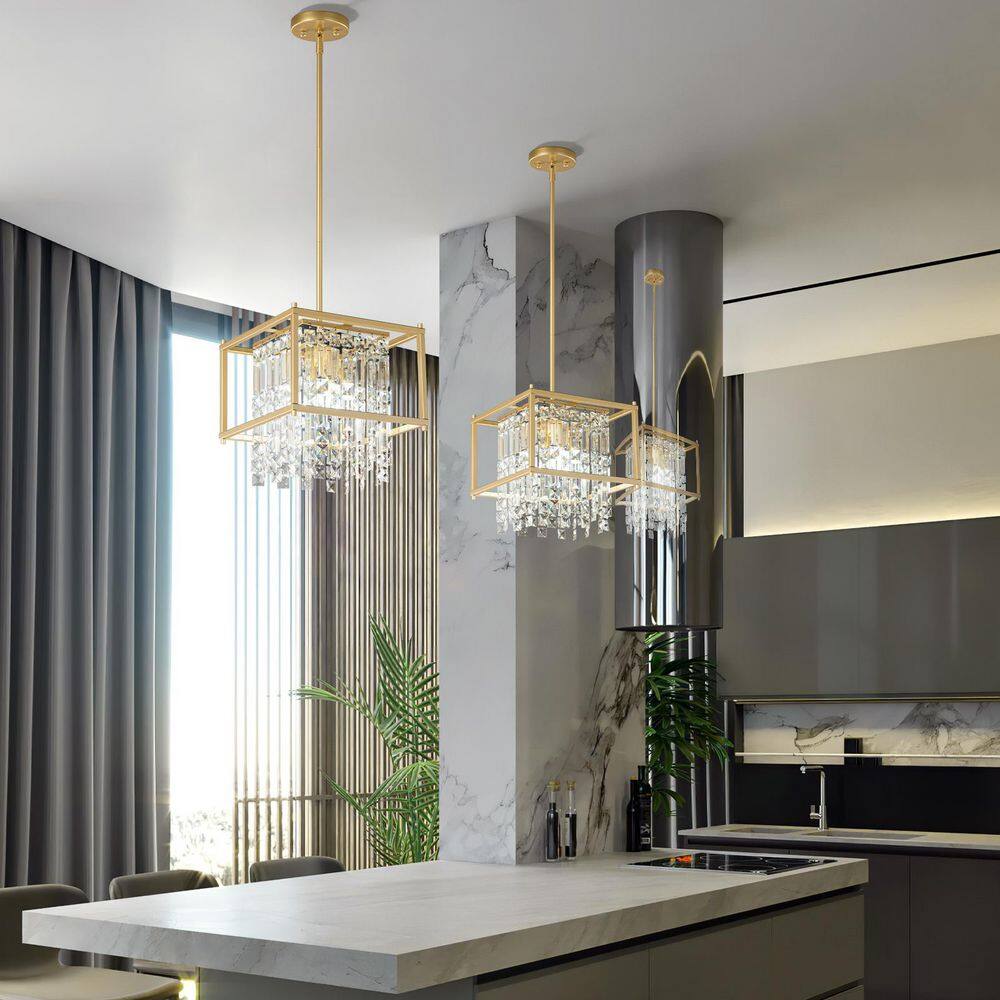 Home Lighting 60-Watt 4-Light Gold Modern Square Adjustable Height Chandeliers for Kitchen Island/Foyer price history on PriceWatchPro
