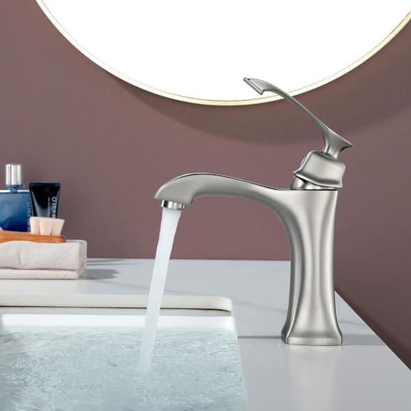 Single Handle Single Hole Bathroom Sink Faucet in Brushed Nickel
