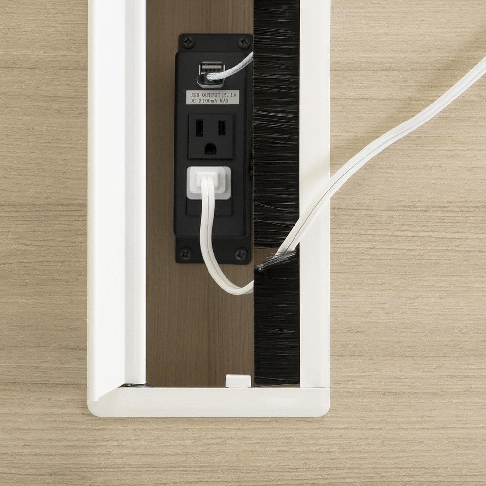 Soft Elm Scandinavian Computer Desk with Power Outlet and USB Ports