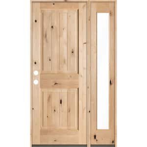 44 in. x 80 in. Rustic Unfinished Knotty Alder Sq-Top VG Right-Hand Right Full Sidelite Clear Glass Prehung Front Door