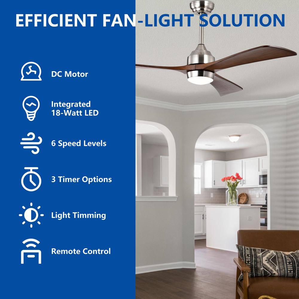 52" Silver and Brown Wood Industrial Ceiling Fan with LED Light and Remote