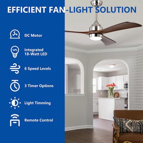 52 in. Industrial Indoor Silver Intergrated LED Ceiling Fan Lighting with 3 Blades and Remote Control Ceiling Fans