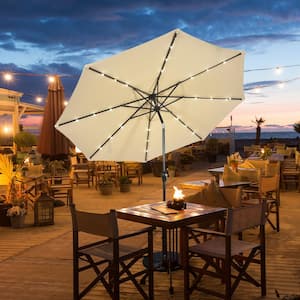 10 ft. Iron Market Solar Tilt Patio Umbrella in Beige with LED Lights
