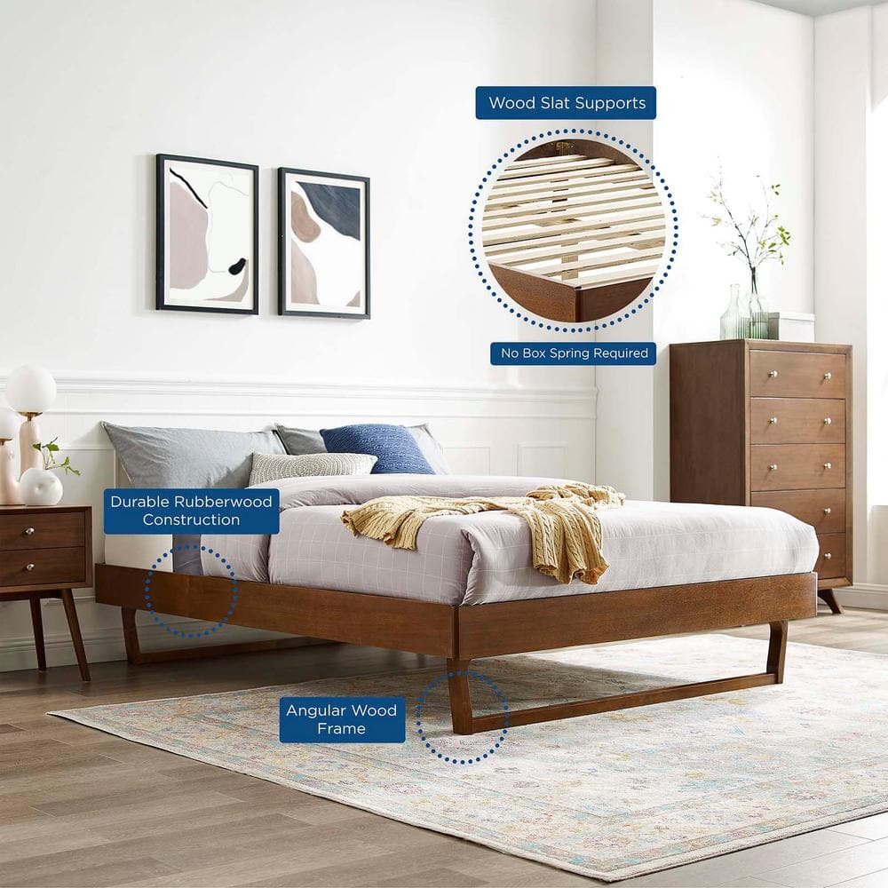 Mid-Century Modern King Platform Bed Frame in Walnut with Interchangeable Headboards
