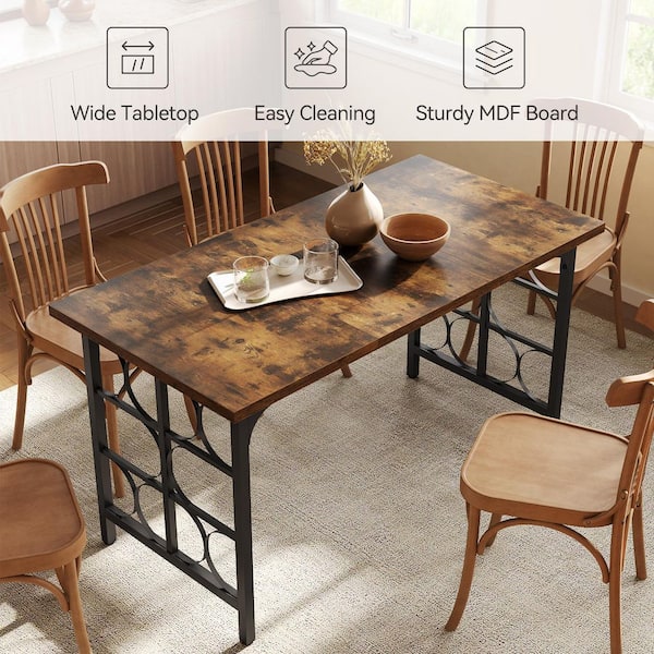 Halseey 55-Inch Rectangle Brown Wood Home Office Study Writing Conference Table Executive Computer Desk Farmhouse for 4