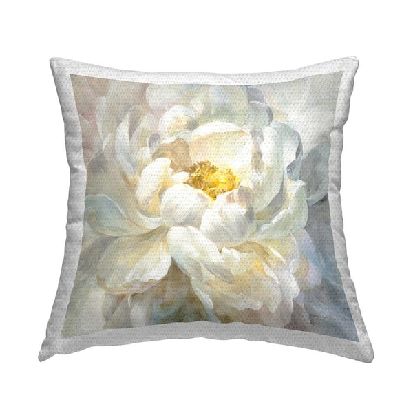 Stupell Industries Delicate Flower Petals Soft White Yellow Painting Off-White Square Outdoor Throw Pillow