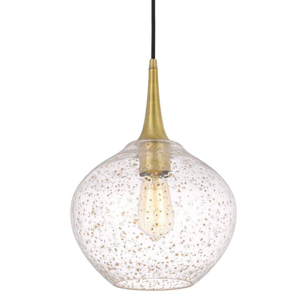 Hive 11" Vintage Brass and Gold Flakes Glass Pendant Light