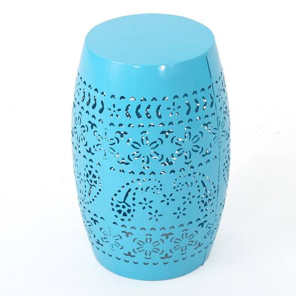 Noble House Marie Blue Round Metal Outdoor Side Table 15877 The Home