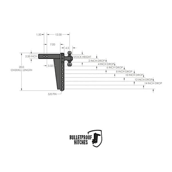 BULLETPROOF HITCHES Class V 2.5 in. Heavy-Duty 14 in. Drop Hitch