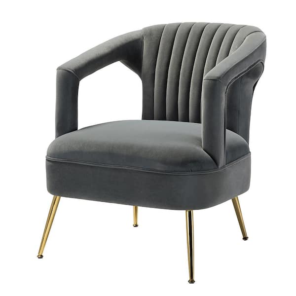 JAYDEN CREATION Almudena Grey Barrel Arm Chair with Tufted Design