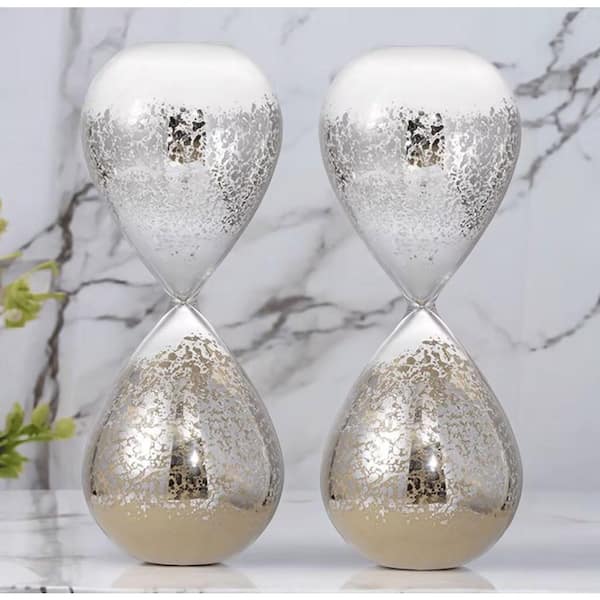 Unbranded Antique Silver Hourglass 30 Min Sand Timer, Bisque Sand, Minimalist Sand Watch 30 Min, for Home, Office Decor (Set of 2)