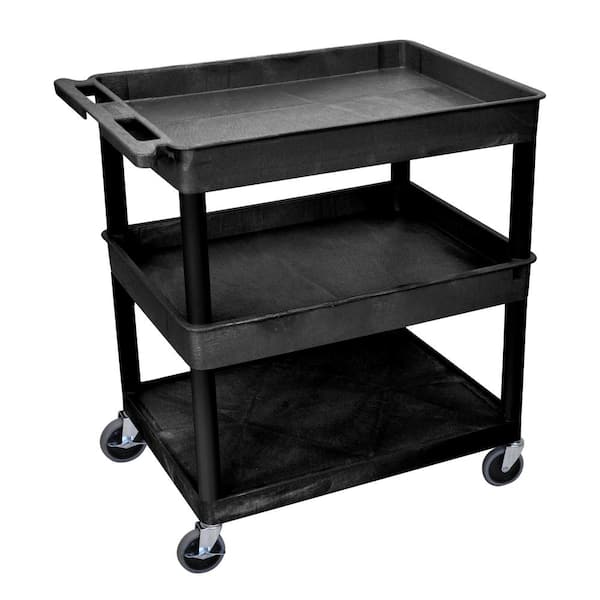 32 in. W x 24 in. D x 36.5 in. H with 2-Tub and 1-Flat Shelf Utility Cart in Black