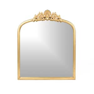 35 in. H x 30 in. W Classic Square Framed Gold Arch/Crown Accent Mirror