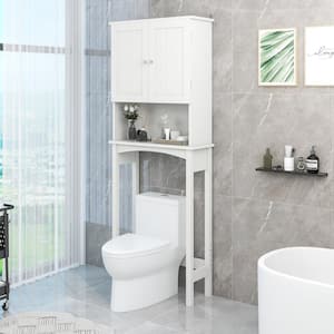 24 in. W x 9 in. D x 62 in. H White MDF Freestanding Over-the-Toilet Linen Cabinet with Shelf and 2-Doors