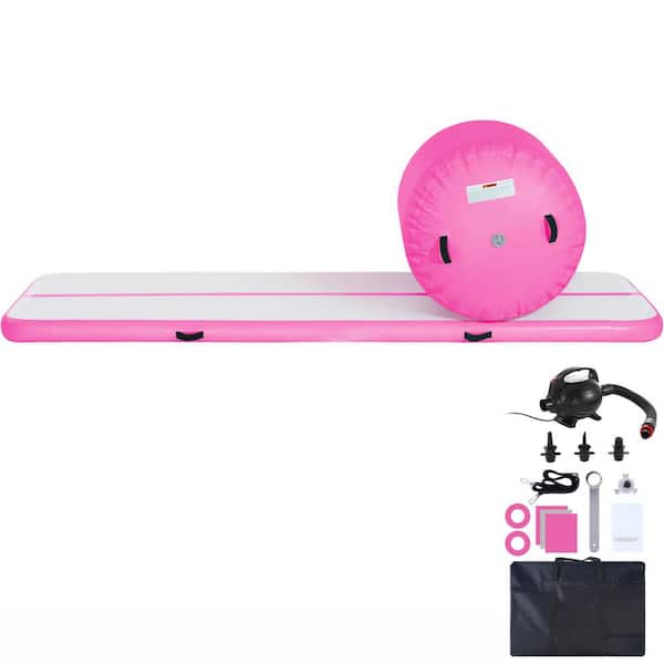 Inflatable Gymnastics Air Mat Set, 2 PCS Tumbling Mat,Tumble Track with Electric Pump, Air Roller Barrel Equipment,Pink