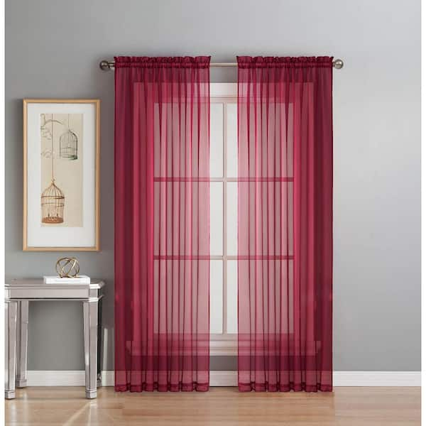 Window Elements Sheer Diamond Sheer 56 in. W x 84 in. L Rod Pocket Extra Wide Curtain Panel in Burgundy