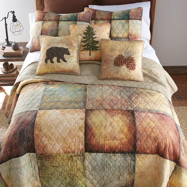DONNA SHARP Wood Patch 2-Piece Brown Cotton Twin Quilt Set