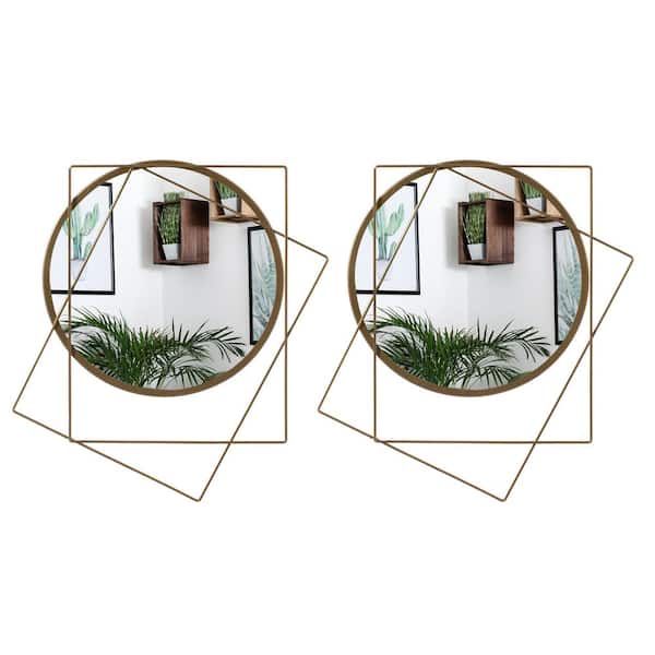 (Set of 2) Gold 15.75 in. W x 20 in. H Modern Square Shaped Framed Mirror for Entryway, Living Room, Vanity, Bedroom