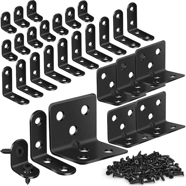 L Brackets for Shelves Heavy Duty Metal Corner Braces 3 Sizes Sturdy Rustproof Black 107PCS with Screws