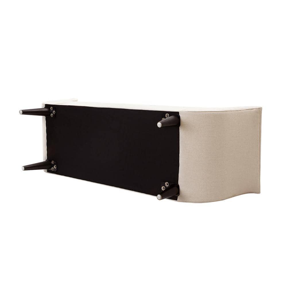 Alma Sky Neutral Tufted Flare Arm Pine Wood Entryway Bench