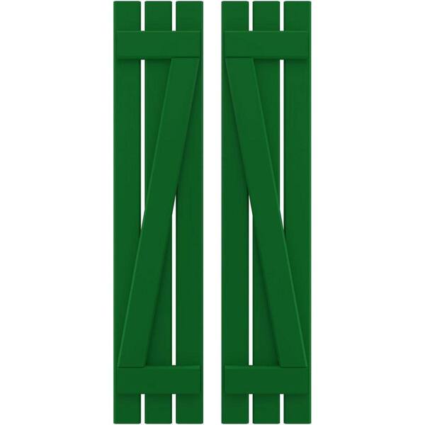 Ekena Millwork 11-1/2 in. W x 45 in. H Americraft 3 Board Exterior Real Wood Spaced Board and Batten Shutters with Z-Bar Viridian Green