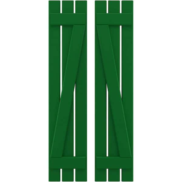 Ekena Millwork 11-1/2 in. W x 67 in. H Americraft 3 Board Exterior Real Wood Spaced Board and Batten Shutters with Z-Bar Viridian Green