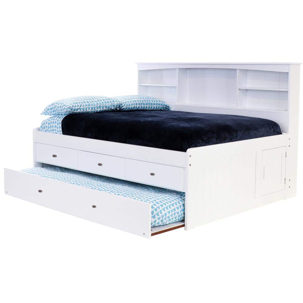 OS Home and Office Furniture Mission Casual White Full Sized Bookcase Daybed with 3-Drawers and a Twin Trundle -  80223K3-22