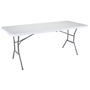 72 in. White Plastic Portable Fold-in-Half Folding Banquet Table