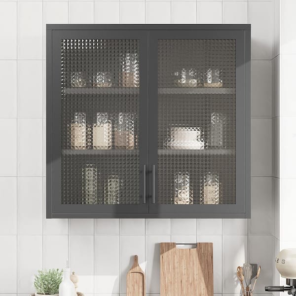 Tenleaf 31.50 in. W x 11.80 in. D x 30.00 in. H Kitchen Bathroom Storage Wall Cabinet in Black with Adjustable Shelves