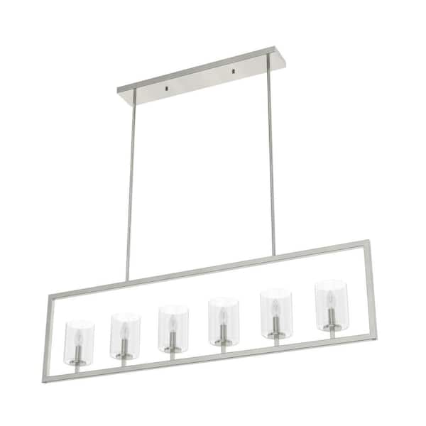 Hunter - Kerrison 6-Light Brushed Nickel Shaded Chandelier with Clear Seeded Glass Shades