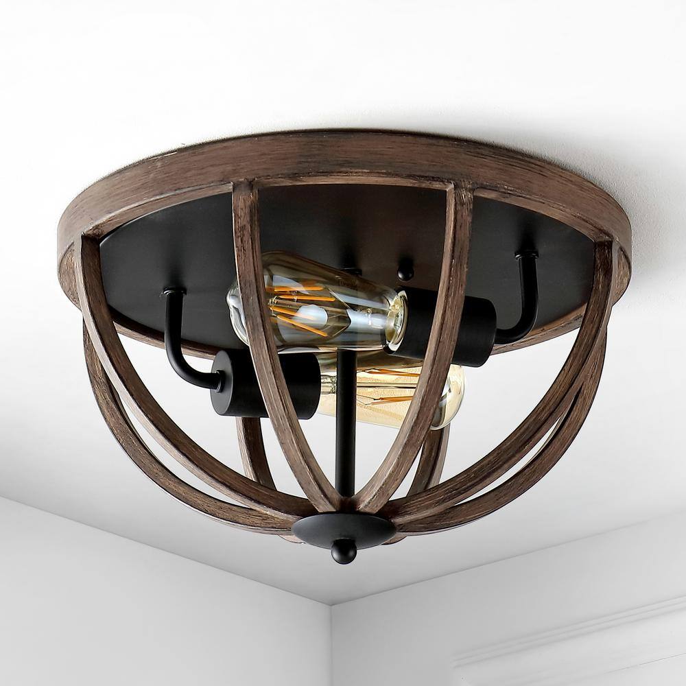 Darlene 13" Rustic Brown Iron LED Flush Mount Light
