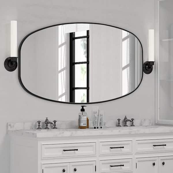 Sxiawe 30 in. W x 48 in. H Black Oval Wall Mounted Aluminum Alloy Bathroom Mirror Decorative Mirror