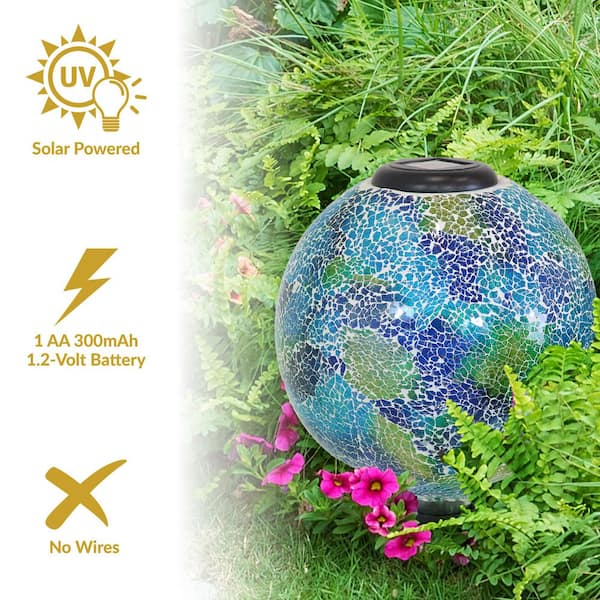 Sunnydaze 10 in. Azul Terra Glass Gazing Ball Globe - LED