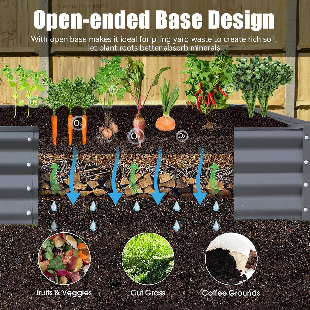 Gray Galvanized Steel Rectangular Raised Garden Bed, 6x3x1ft