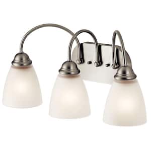 Jolie 20.25 in. 3-Light Brushed Nickel Transitional Bathroom Vanity Light with Etched Glass Shade