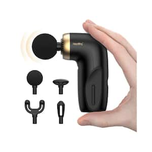 Super Mini 5-Speed Silicone Handheld Body Massager with 4 Interchangeable Heads in Black