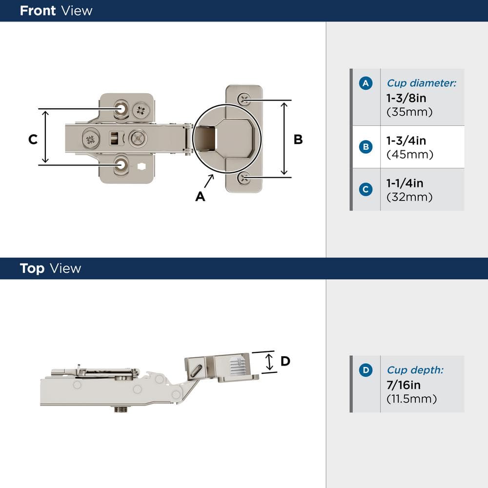 Nickel Full Overlay Soft Close Euro Concealed Cabinet Hinge