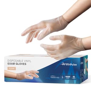 Large - Vinyl Gloves, Latex Free and Powder Free - Medical Examination Disposable Gloves - Clear - 1000 Count